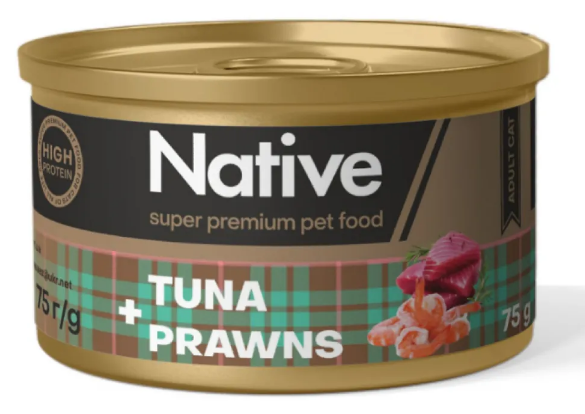 Native Tuna with Prawns Adult Cat - натуральный консервированный корм с тунцом и креветками для кошек.