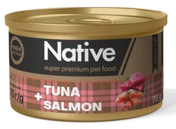 Native Tuna with Salmon Adult Cat – натуральный консервированный корм с тунцом и лососем для кошек.