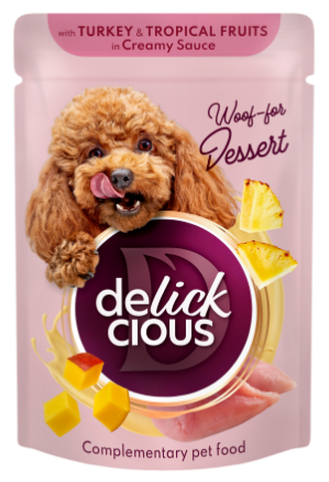 Delickcious Пластівці для собак з індичкою та тропічними фруктами у вершковому соусі