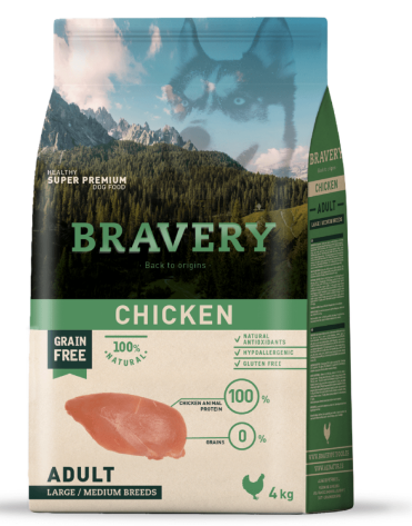 Сухий корм для собак cередніх та великих порід BRAVERY Chicken Adult Large/Medium з куркою
