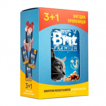 Набор паучей для кошек Brit Premium Cat pouch с лососем и форелью