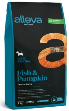 Полнорационный корм Alleva Natural Adult Fish&Pumpkin Mini с рыбой и тыквой для взрослых собак мелких пород с рыбой и тыквой