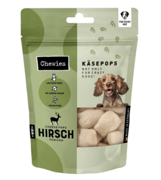 Сирні хрусткі сушені кубики для собак Chewies KasePops Оленина