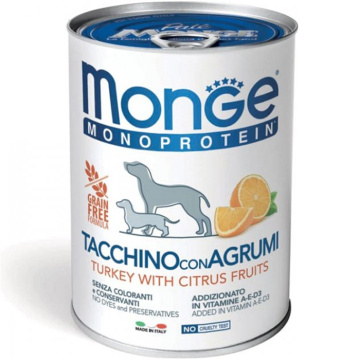 Влажный корм для собак Monge Dog Fruit Monoprotein индейка с цитрусовыми