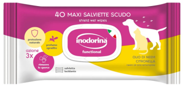 Вологі серветки для собак та котів Inodorina Functional Citronella, Neem Oil & Lemongras з олією дерева Нім та лемонграсом для створення природного бар’єру від кліщів та бліх