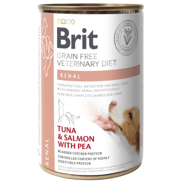 Влажный корм Brit VetDiets Renal для собак с хронической почечной недостаточностью (тунец и лосось)