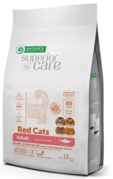 Сухий беззерновий корм з оселедцем Superior Care Red Cats Grain Free with Herring Adult all breeds для дорослих котів усіх порід із рудим і коричневим забарвленням шерсті