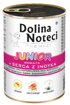 Влажный корм для щенков и юниоров собак средних и крупных пород Dolina Noteci Premium с индюшиным сердцем