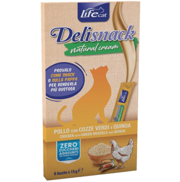 LifeCat Deli Snack Cream Кремові ласощі з куркою, мідіями та кіноа для котів